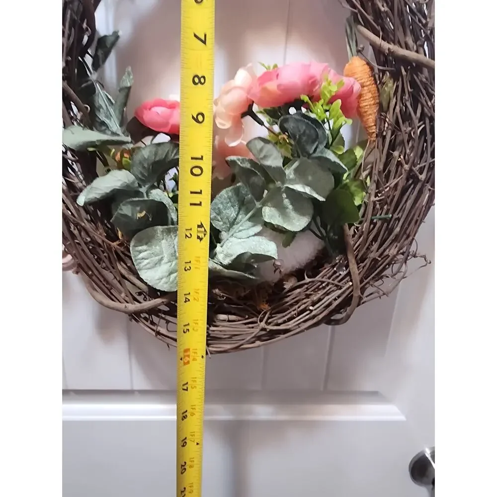 Handmade Grapevine Spring Easter Bunny Wreath Eggs Carrots Door Decor 16